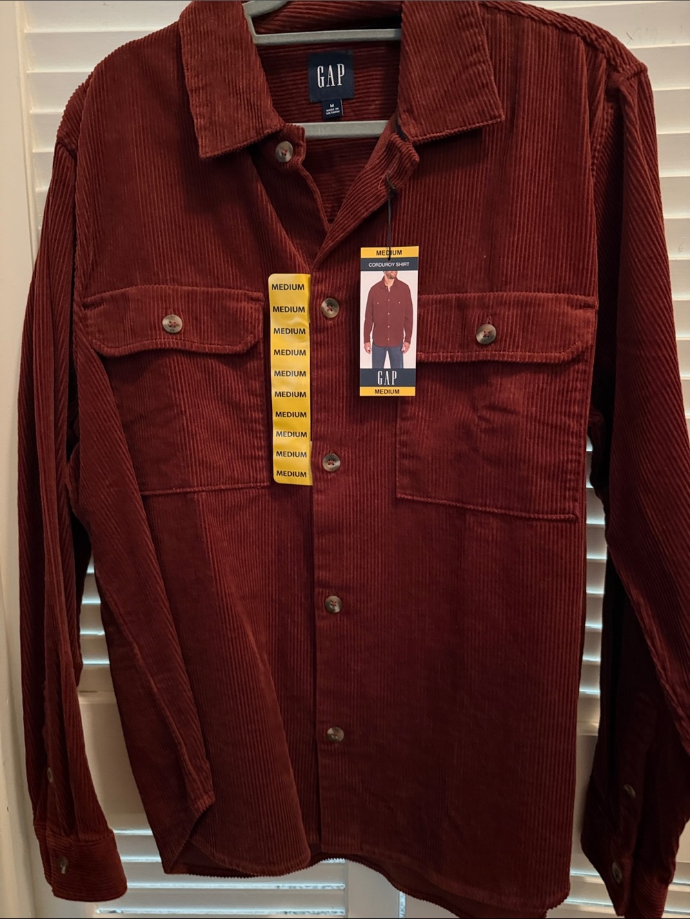 GAP Men's Corduroy Button-Down Shirt - Rust Red